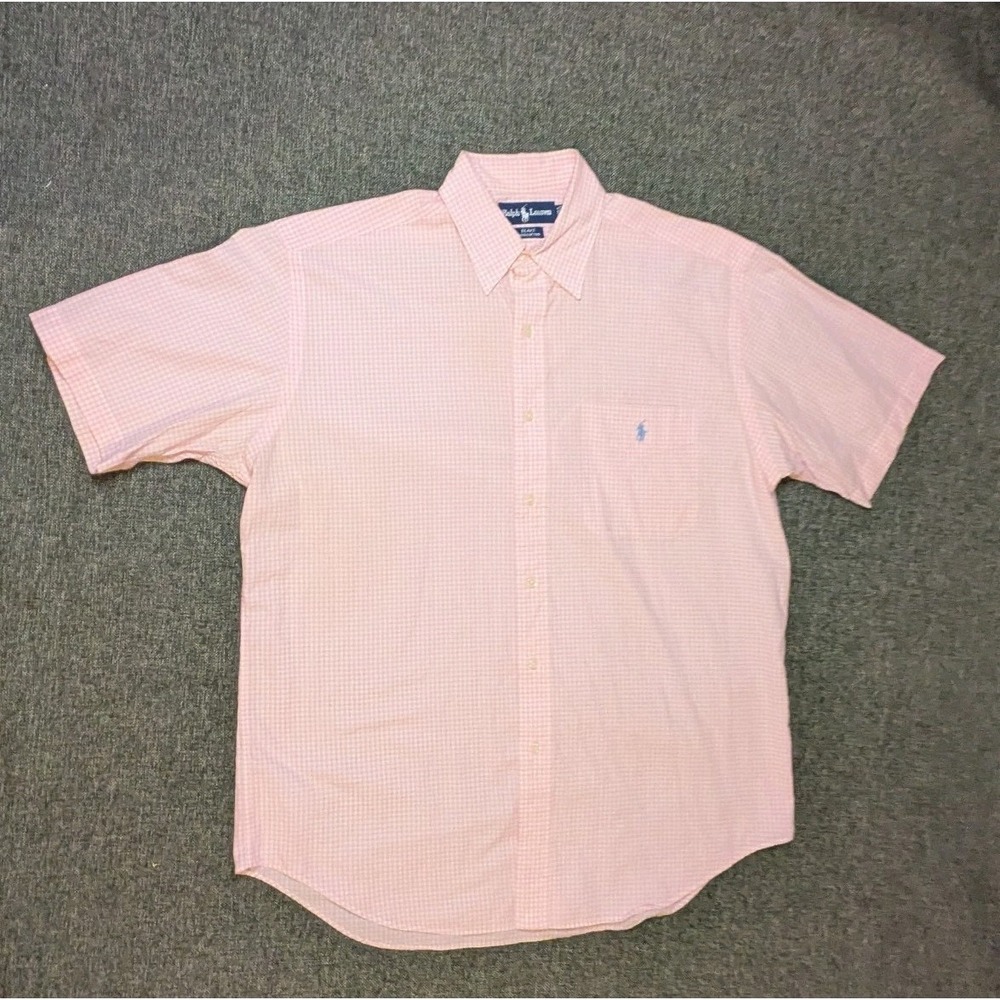 Ralph Lauren Blake Short Sleeve Button Up Pink Cotton Shirt Men's Size Medium